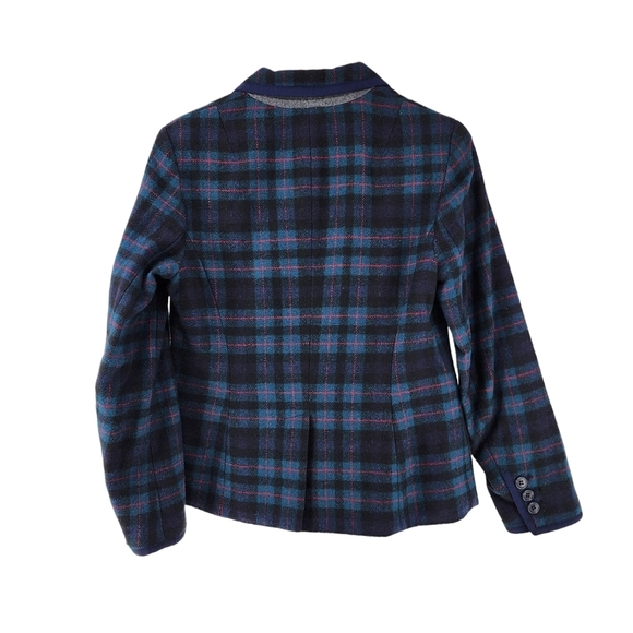 Talbots Women's Plaid Wool Blend Blazer Preppy Academia Green/Navy/ Multi- 4 - Picture 5 of 6